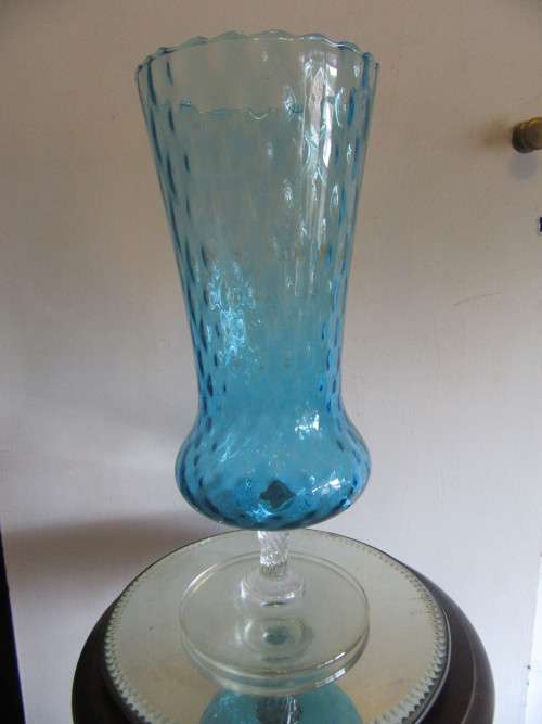 Mid Centuary Vintage Hand Blown Glass Vase in Aqua Made in Italy