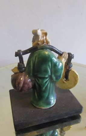 Chinese   Mudman Figurine Yellow & Green Water Carrier