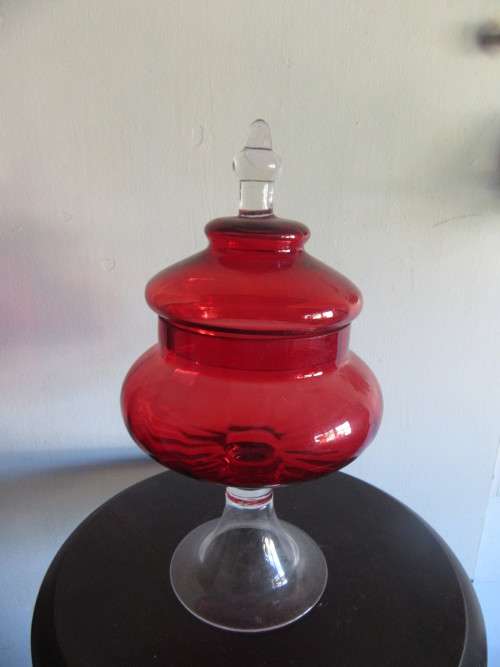 Vintage Red Empoli Italian Lidded Apothecary Jar