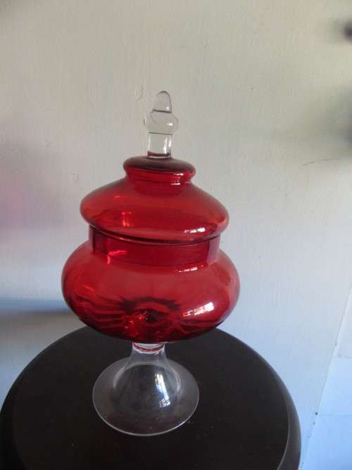 Vintage Red Empoli Italian Lidded Apothecary Jar