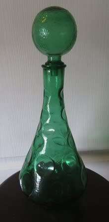Retro Bubble Decanter/ Genie Bottle Green With Stopper Made In Italy