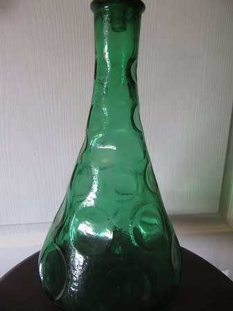 Retro Bubble Decanter/ Genie Bottle Green With Stopper Made In Italy
