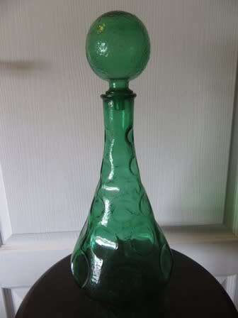Retro Bubble Decanter/ Genie Bottle Green With Stopper Made In Italy
