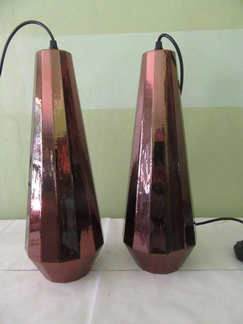 Pair of Copper Coloured Glass Ceiling Pendants