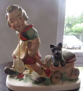 Friedel - Bavaria Western Germany Figurine Girl Pulling  A Cart