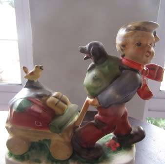 Friedel - Bavaria Western Germany Figurine Boy  Pulling  A Cart