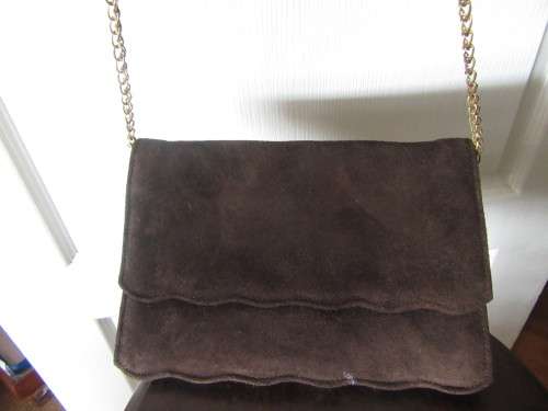 Vintage Suede Leather  Brown  Bag .with Gold Chain by Topaz
