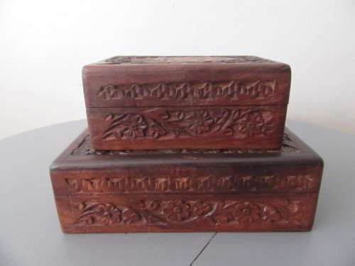 Pair of Rosewood Carved Boxes