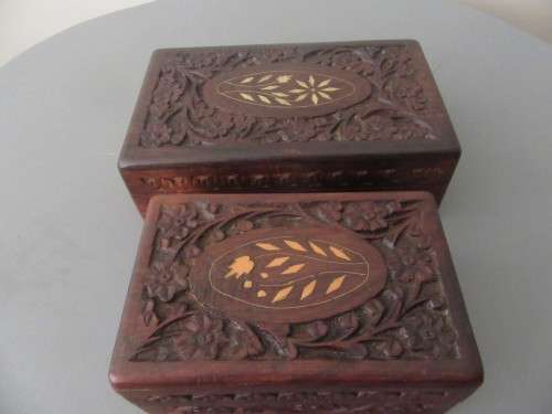 Pair of Rosewood Carved Boxes