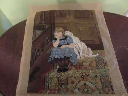 Unframed Tapestry of  A Girl And Her Dog