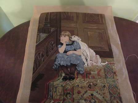 Unframed Tapestry of  A Girl And Her Dog