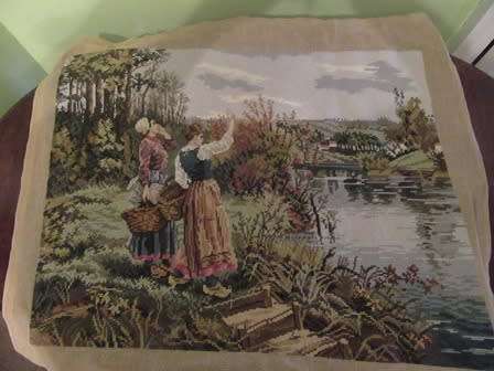 Unframed Tapestry of 2 Girls Country  Scene