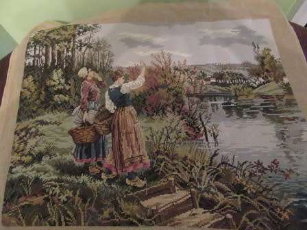 Unframed Tapestry of 2 Girls Country  Scene
