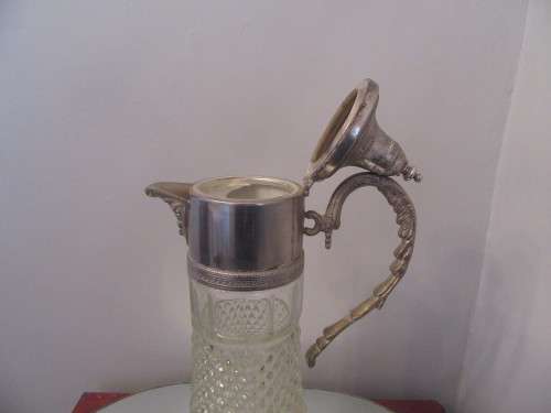 Hobnail Cut Claret Jug with Silver Plate Handle and Lid