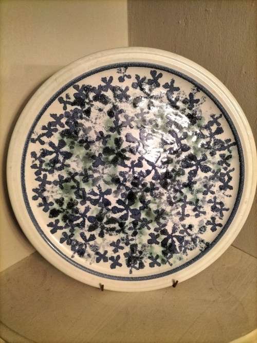 Large Morrocan Stoneware Plate Decorated in Blue & Green
