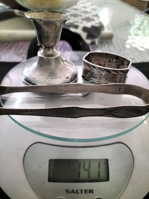 Silver Tongs, Serviett Ring & Candlestick