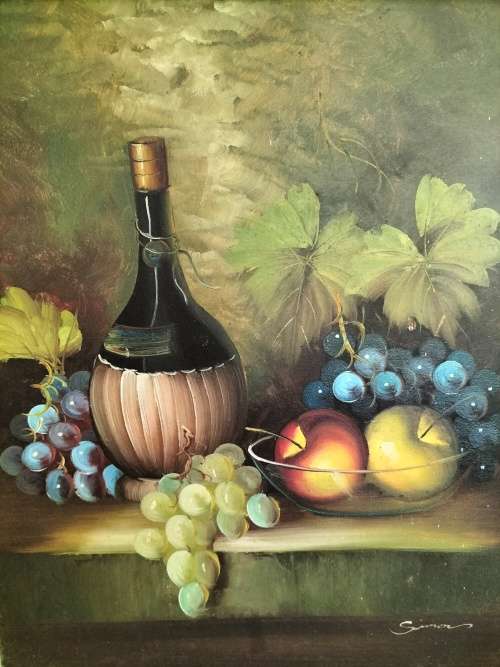 Still Life Painting of Fruit & Wine