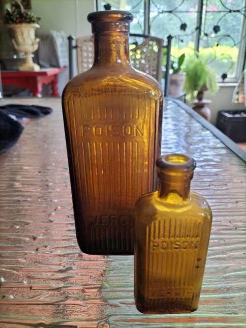 Pair of Amber Athrocopy  Poison Bottle