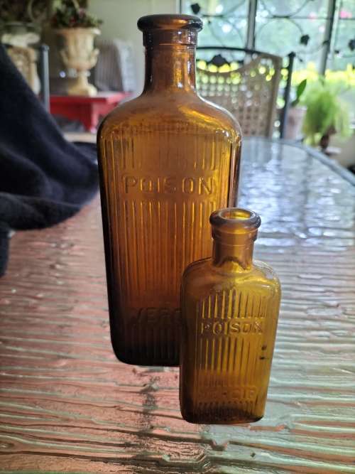 Pair of Amber Athrocopy  Poison Bottle