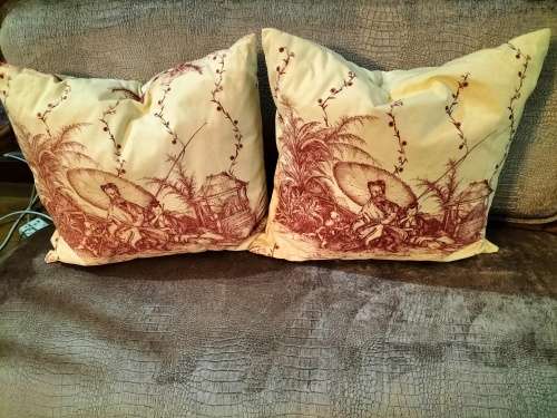 Pair of Chinese Chinoiserie Pattern Scatter Cushions