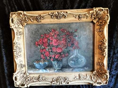 Framed Painting of Red Roses by Walter Frank