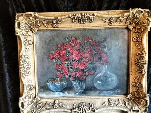 Framed Painting of Red Roses by Walter Frank