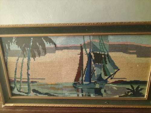 Framed Sailing Boat Tapestry