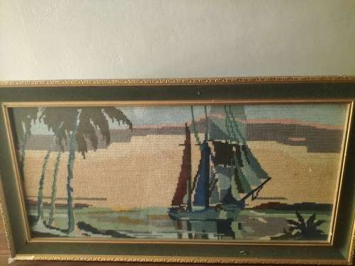 Framed Sailing Boat Tapestry