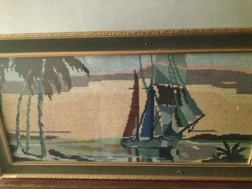 Framed Sailing Boat Tapestry