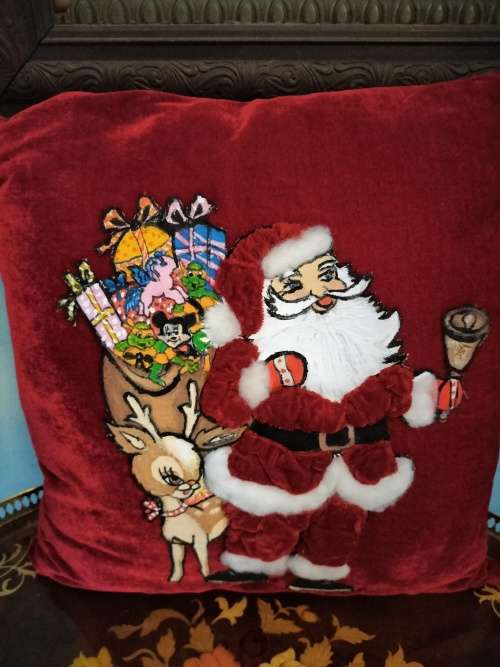 Red Velvet Christmas Applique Cushion