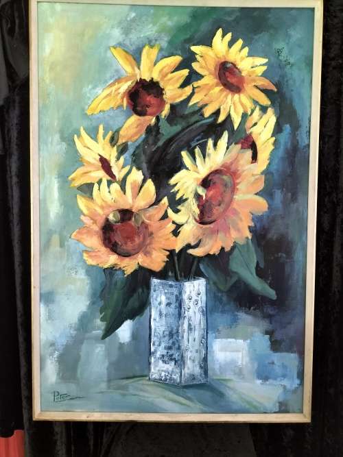 Framed  Sunflower Painting by Peter Homsal
