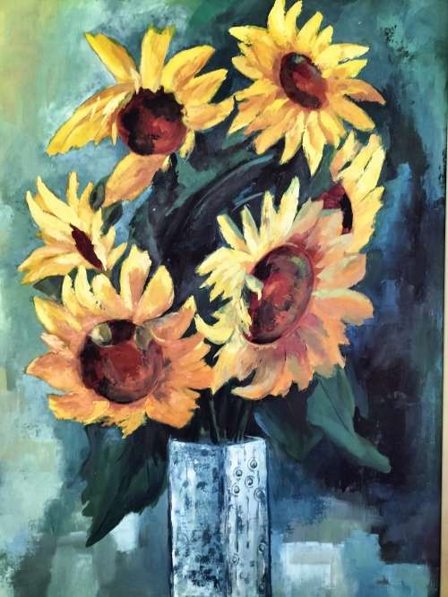Framed  Sunflower Painting by Peter Homsal