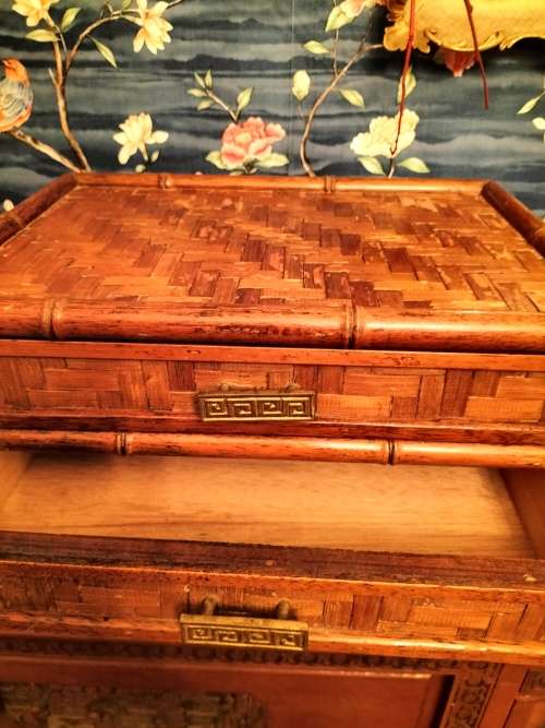 Chinese Heringbone Cane 2 Drawer Chest
