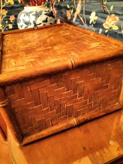 Chinese Heringbone Cane 2 Drawer Chest