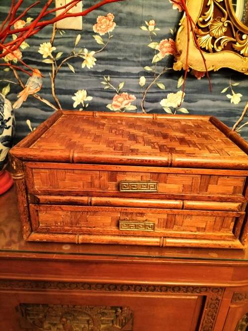 Chinese Heringbone Cane 2 Drawer Chest