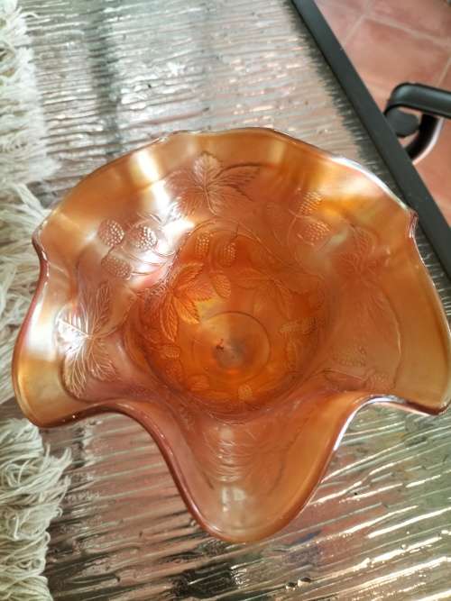Fenton Marigold Carnival Glass  Berry Design Compote