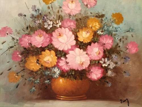 Still Life Painting of Roses in the Style of Robert Cox