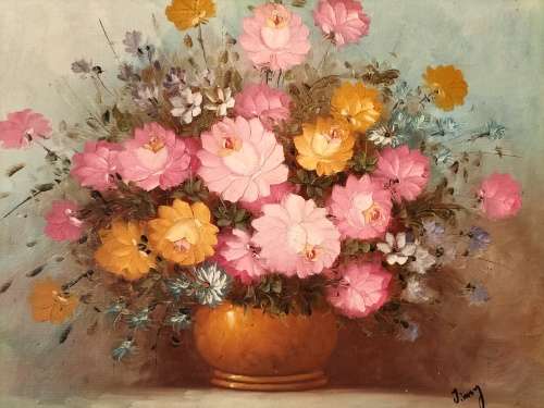 Still Life Painting of Roses in the Style of Robert Cox