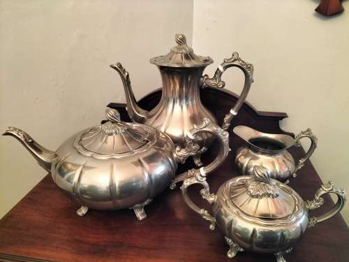Antique Melon Motif Silver Plated Tea Set