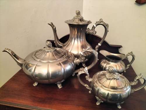Antique Melon Motif Silver Plated Tea Set