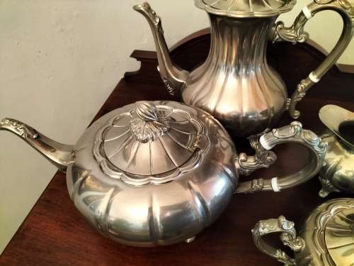 Antique Melon Motif Silver Plated Tea Set