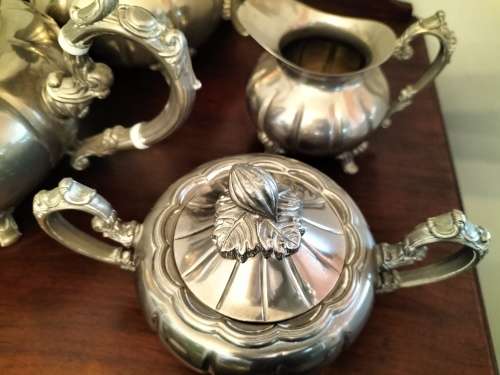 Antique Melon Motif Silver Plated Tea Set