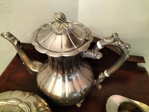 Antique Melon Motif Silver Plated Tea Set