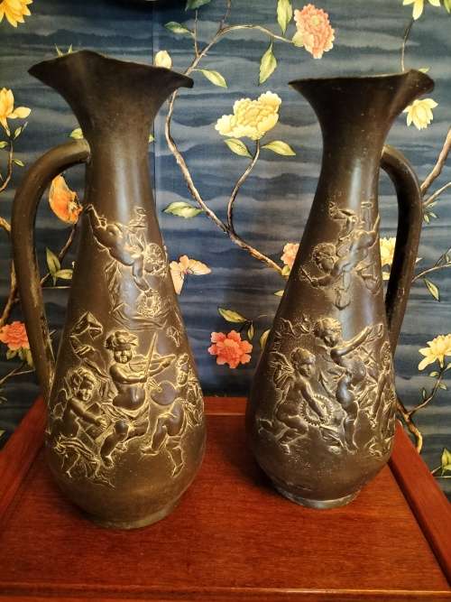 Pair of Art Nouveau Pewter Ewers