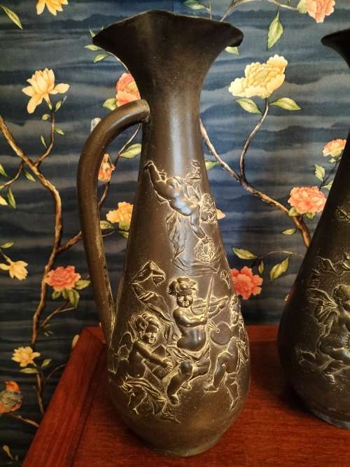 Pair of Art Nouveau Pewter Ewers
