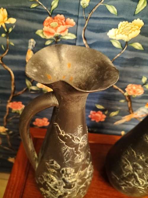 Pair of Art Nouveau Pewter Ewers