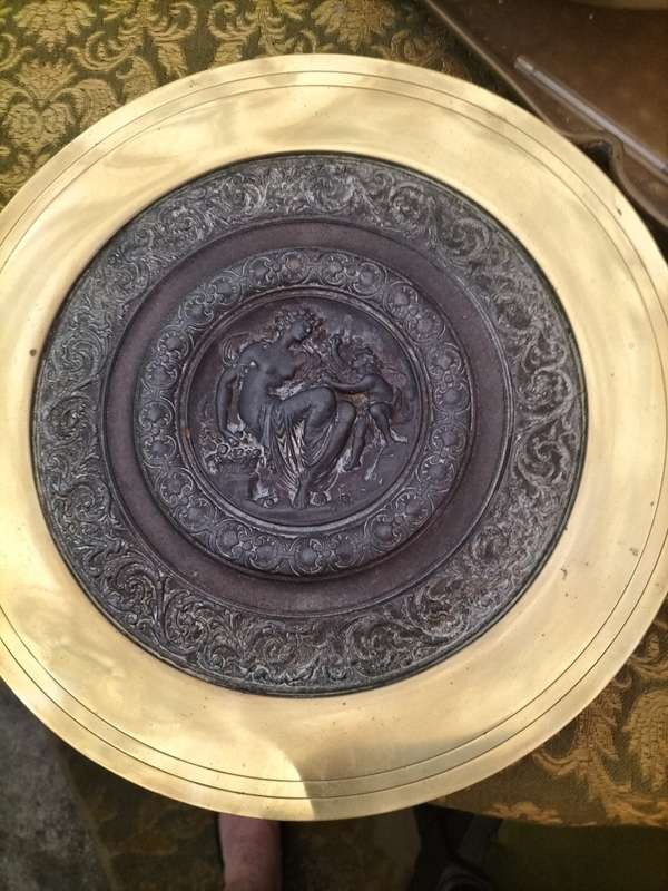 Tazza Antique Brass & Bronze Tazza With Cherub/ Angel Decoration