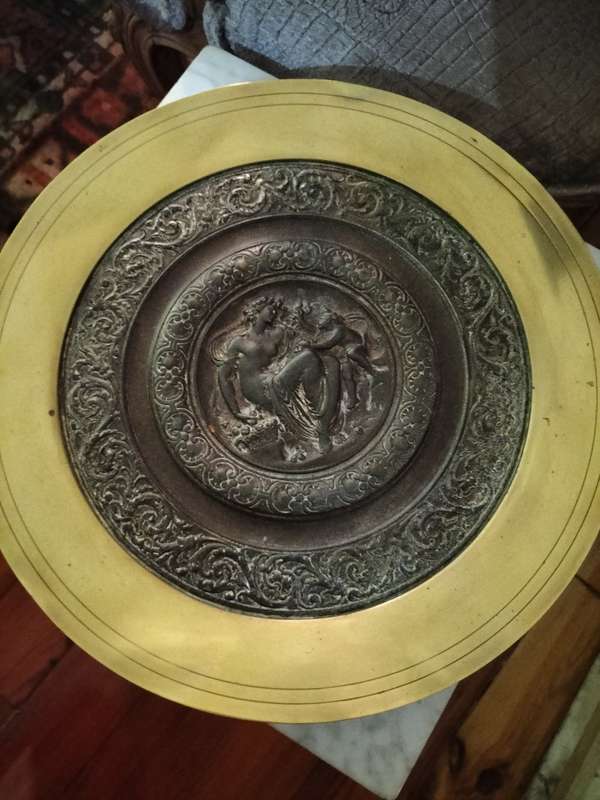 Tazza Antique Brass & Bronze Tazza With Cherub/ Angel Decoration
