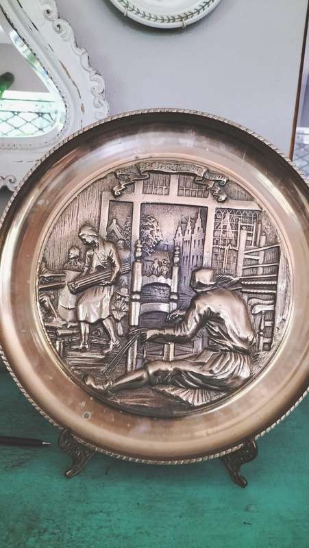 Solid Bronze Plate with Low Relief Sculpture of a Chair Maker Dutch