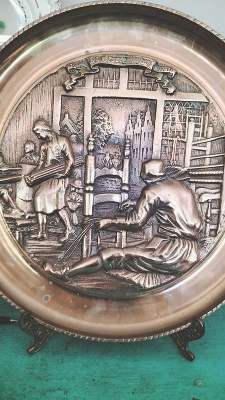 Solid Bronze Plate with Low Relief Sculpture of a Chair Maker Dutch